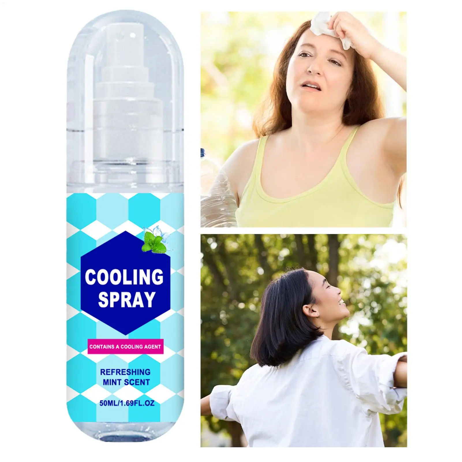 50ml Cooling Spray Portable Outdoor Cool Sensation Body Spray Summer Instant Refreshing Mist Anti-Heat Hydrating Gentle Skin Car