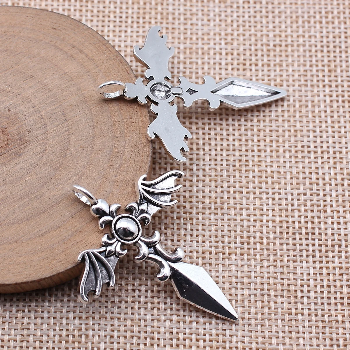 WYSIWYG 5pcs 34x44mm Black Color Gothic Wings Cross Charms Pendant For DIY Jewelry Making Handmade Jewelry Craft Findings