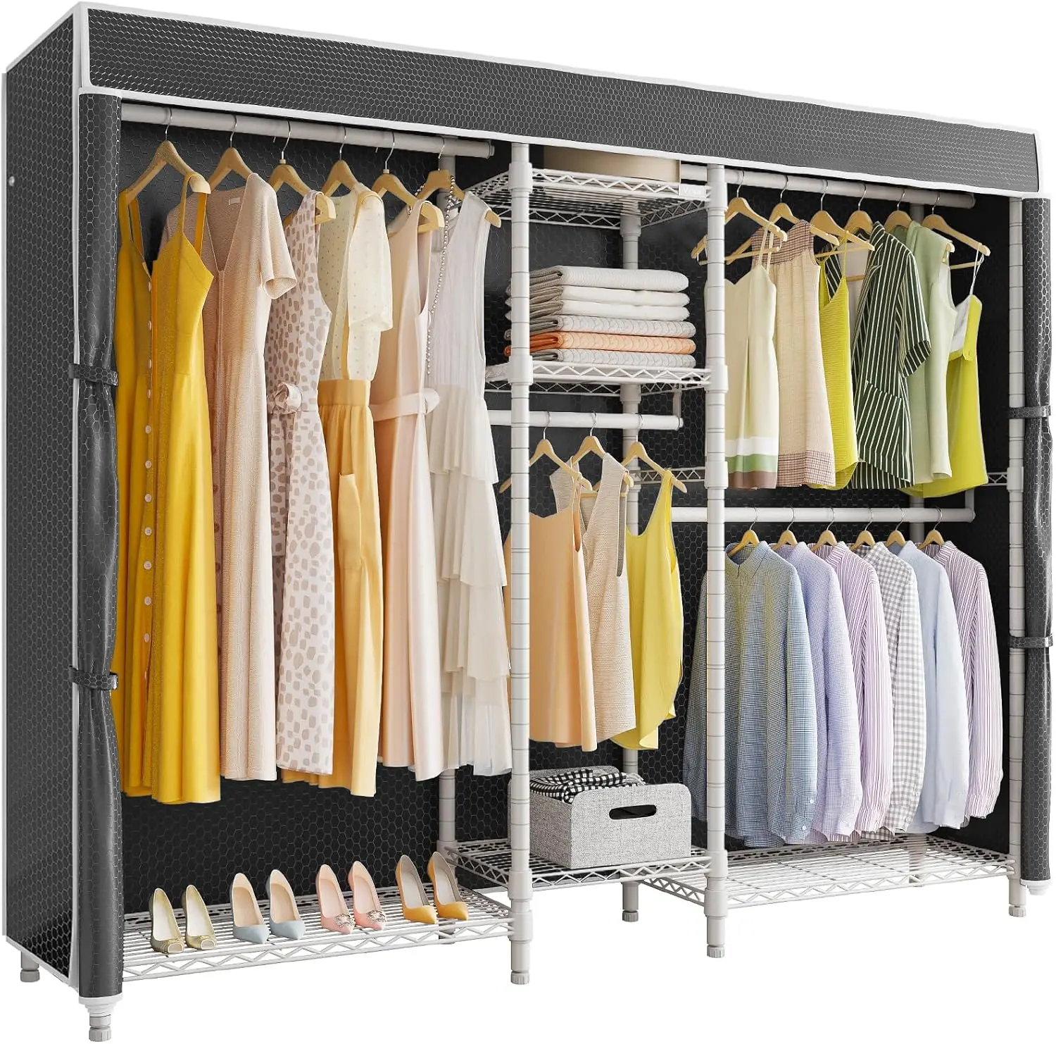 

Classic V6C Heavy Duty Covered Clothes Rack 5 Tiers Wire Garment Rack Large Size Wardrobe Closet White Metal Clothing Rack wi