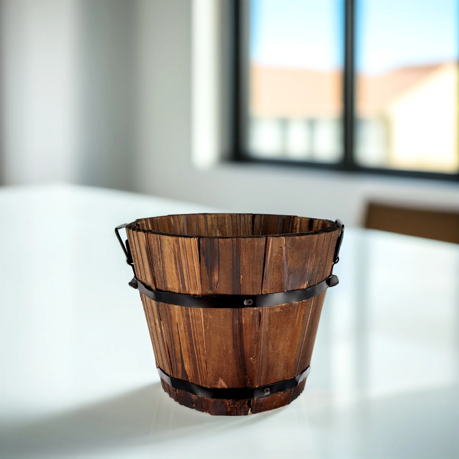 Wooden Round Barrel Planter Eco Friendly Solid Wood Succulent Pot Retro Home Decor Container Balcony Flower Pots