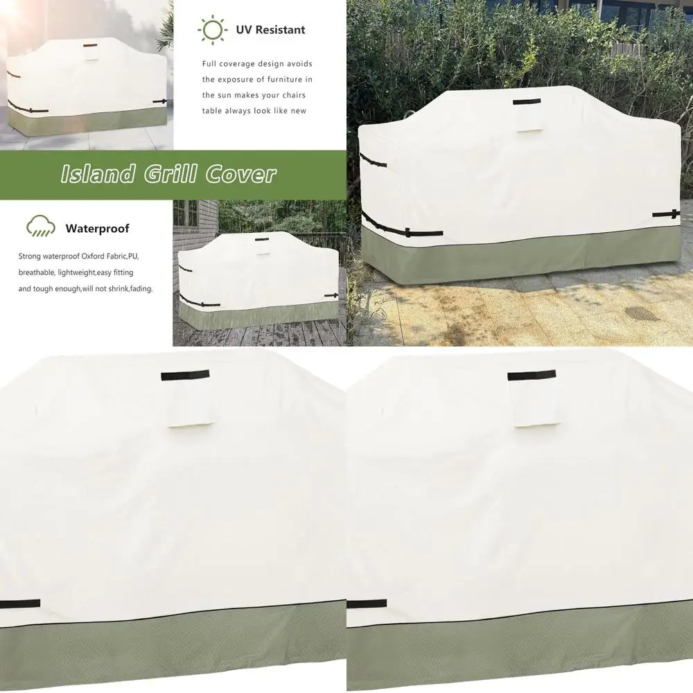 

All-Weather 98 Island Grill Cover - 600D Waterproof Beige & Grayish Green Protective Outdoor Cover