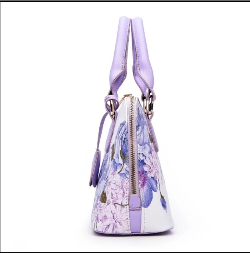 Fashion Elegant Shell Bag Women Flower Printing Totes Shoulder Crossbody Bags High Quality PU Leather Luxury Handbags for Women