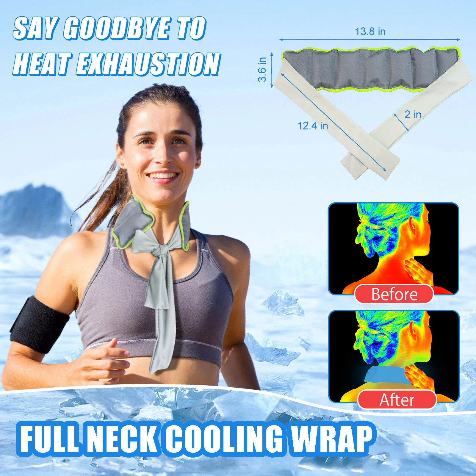 

Охлаждающая повязка на всю шею, многоразовая холодная терапия, ледяная бандана для облегчения боли в мышцах, ледяной охладитель для шеи для горячей погоды