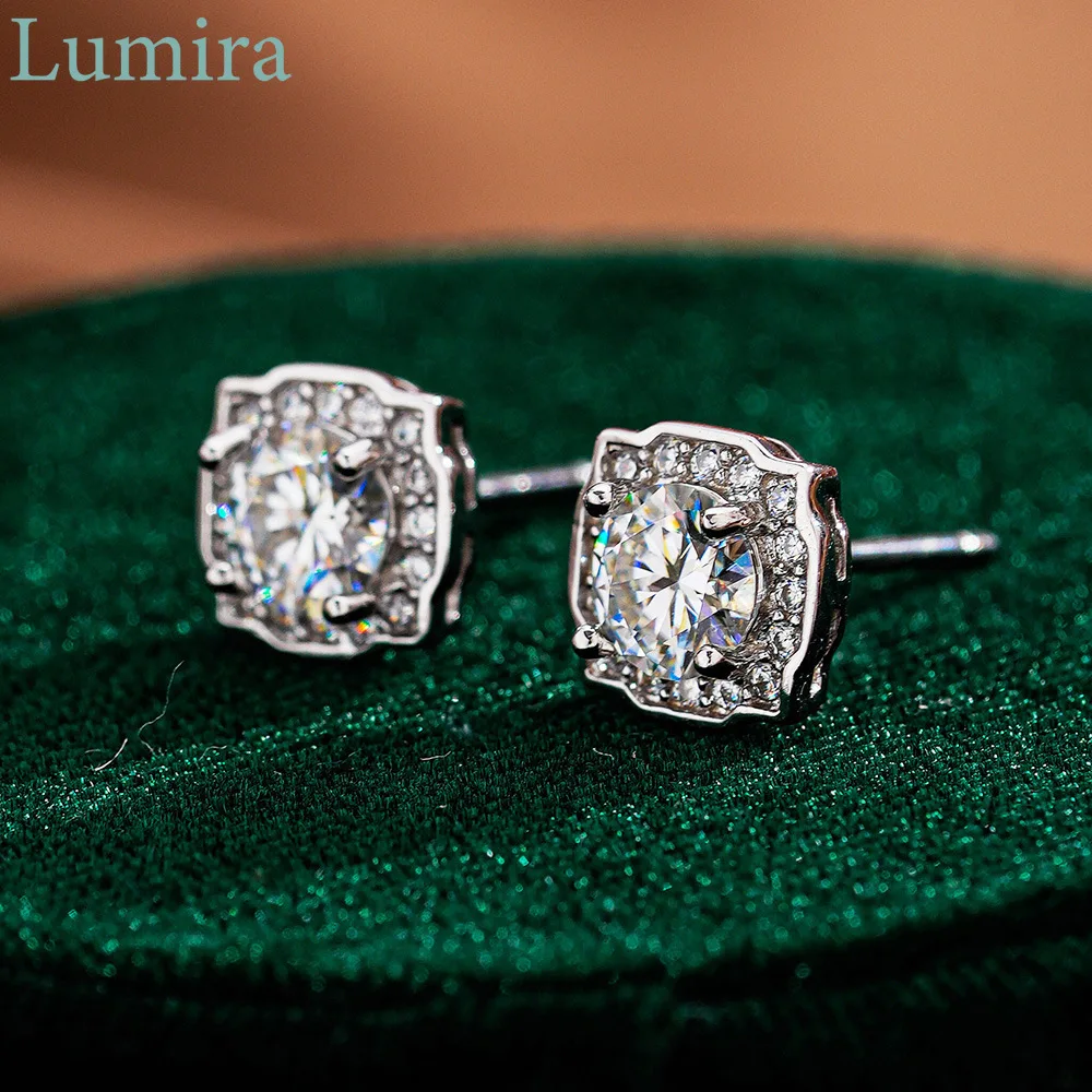 

Lumia Роскошные серьги-гвоздики квадратной формы 0,5 карата с муассанитом и платиной PT950, круглый комплект с бриллиантами, ювелирные аксессуары