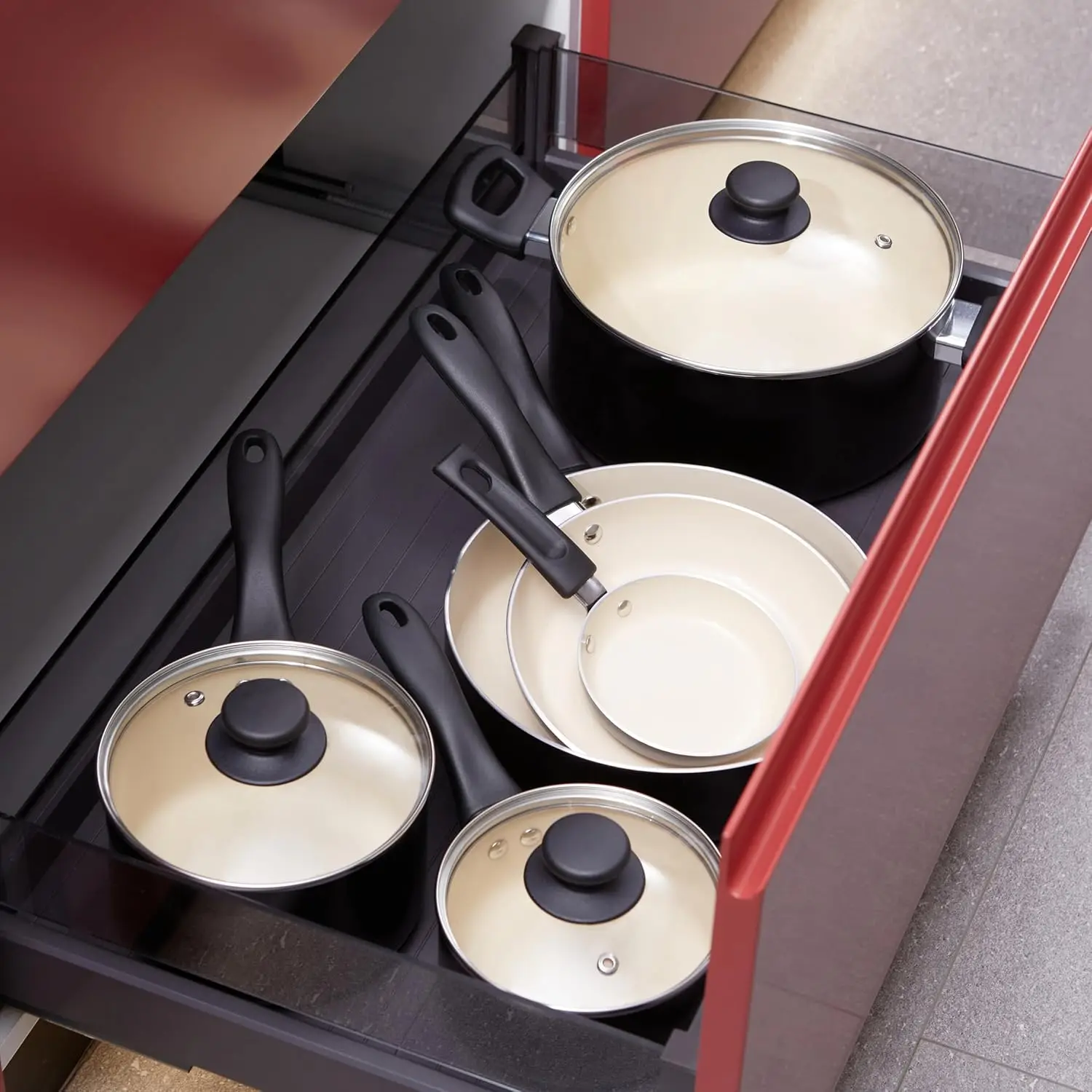

11Piece Cookware Sets Ceramic Non-Stick Pots and Pans Set Dishwasher Oven Safe Non Toxic Easy Clean