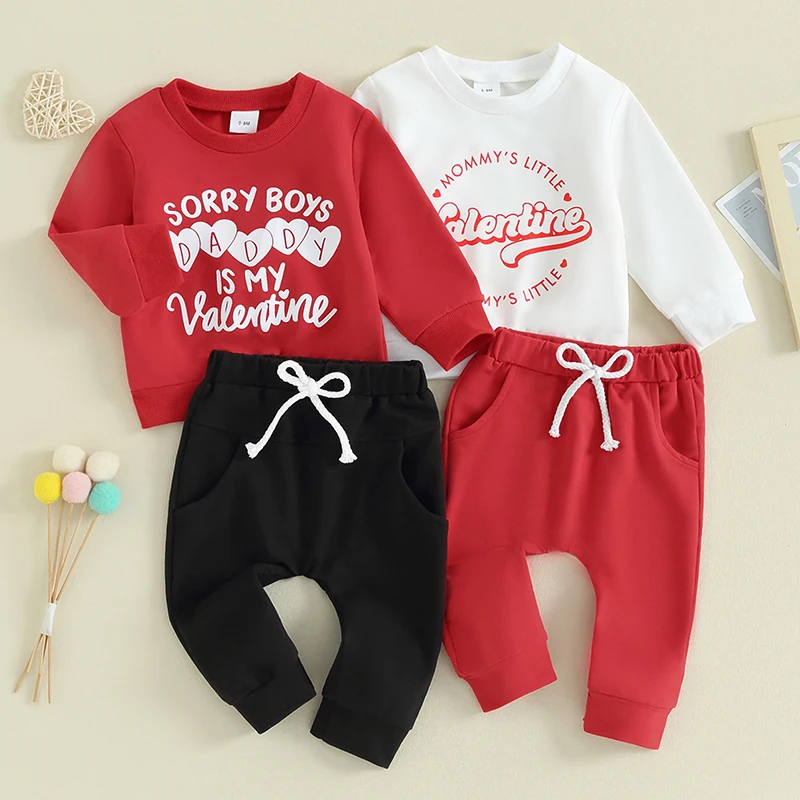 

2023-11-03 Lioraitiin 0-3Y Toddler Baby Boy Valentine's Day Outfits Letter Print Long Sleeve Sweatshirt and Elastic Pant Clothes