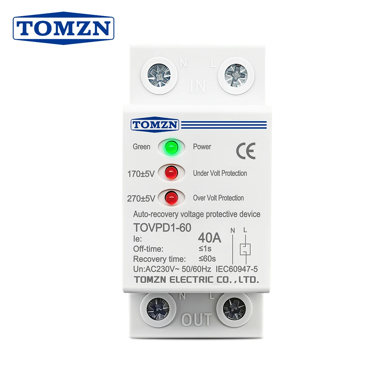 TOMZN Din السكك الحديدية 230VAC 40A 3LED مؤشر منفصل إعادة الاتصال التلقائي أكثر/تحت الجهد جهاز حماية حامي حماية التتابع #1
