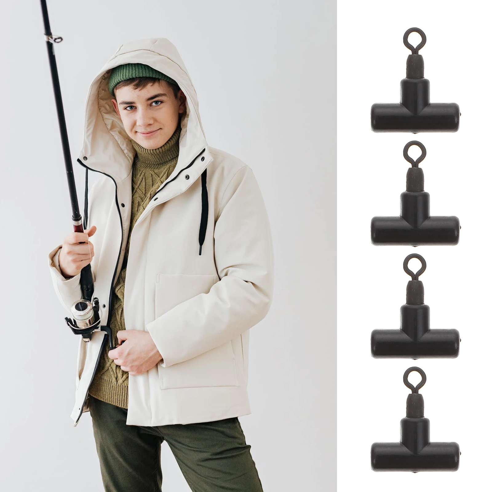 

15pcs Swivel Strong Pulling Ring T-Shaped Line Connector Strong Force Unloading Ring Outdoor Fishing Tool Alloy Copper Material