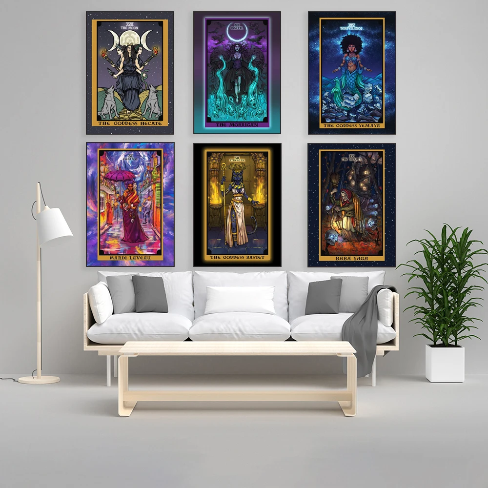 Goddess Hecate in the moon, justice, strength tarot card, Eristala card, Venus art, Greek mythology decoration poster print