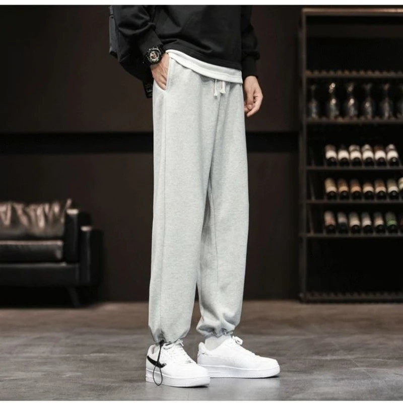 Men's Extra Long 190cm Gray Sweatpants Autumn Winter Fleece Lined Joggers