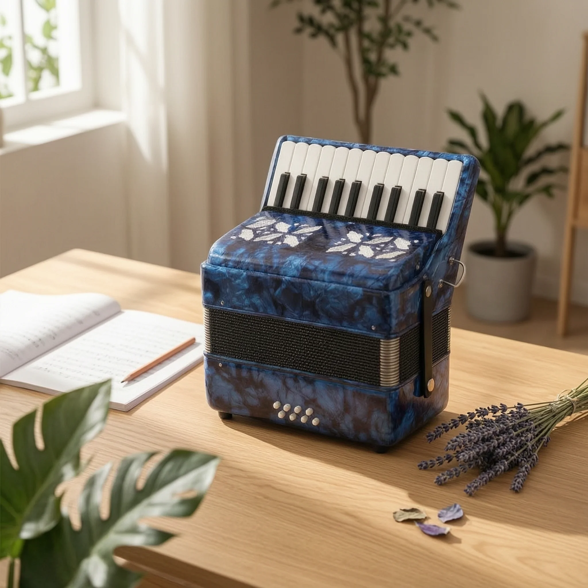 Piano Accordion Compact Accordion with Bag Instrumento Musical Adjustable Instrument Celluloid for Beginners, Music Lessons