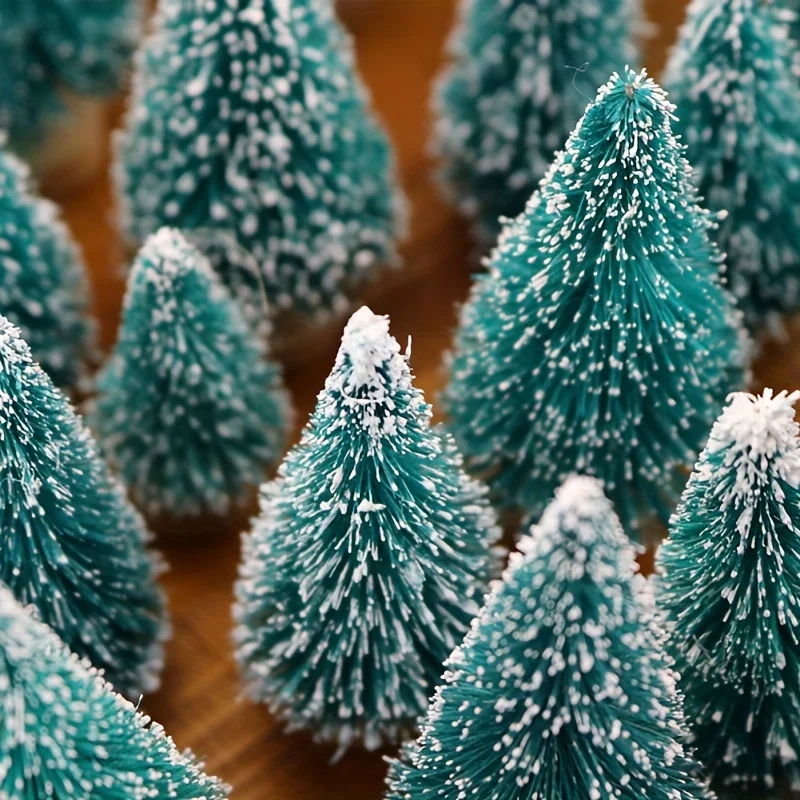 12pc künstliche Mini-Weihnachts baum Sisal bäume mit Holz basis Flaschen bürsten bäume für Weihnachten Tischplatte Dekor Winter Ornamente – Detail 9