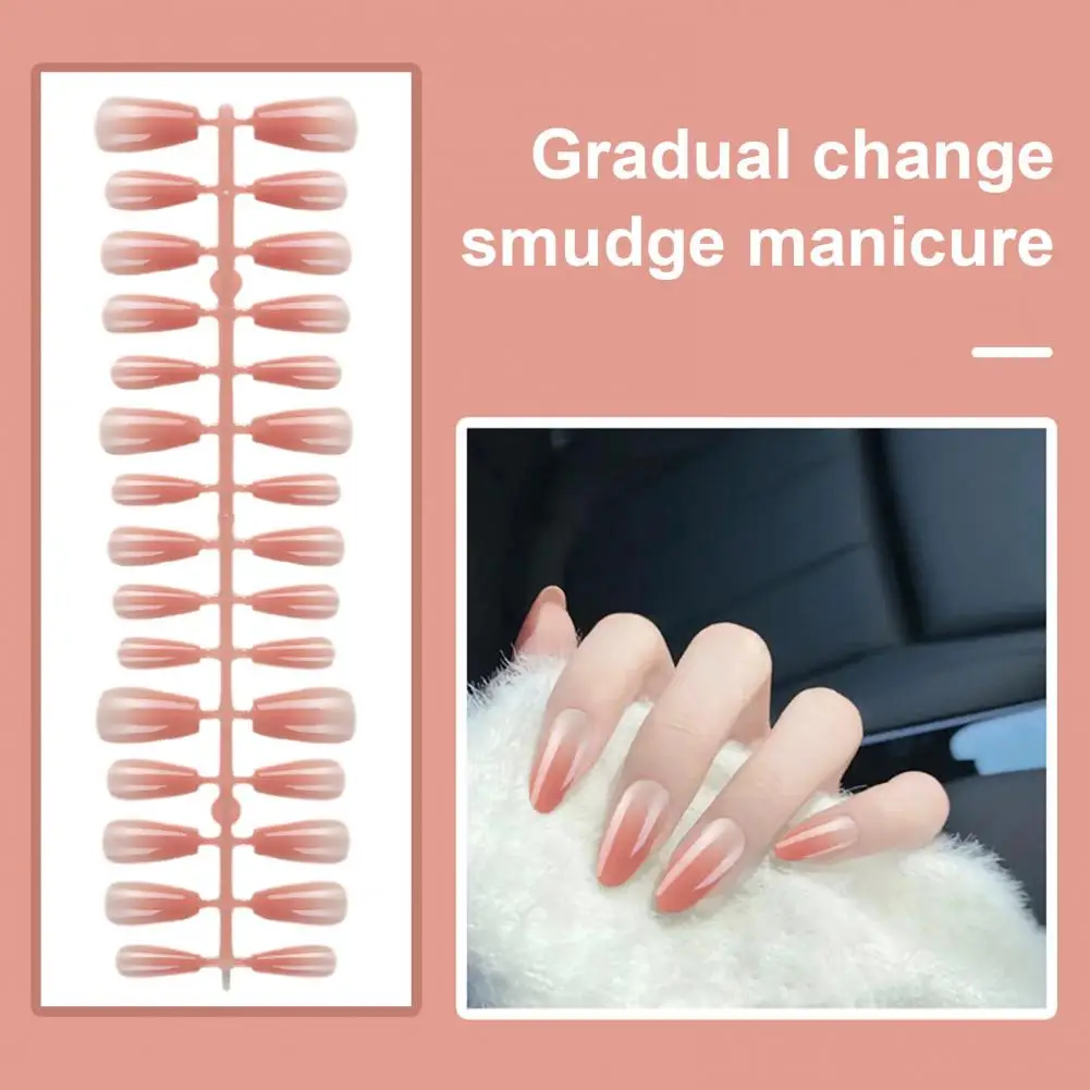1 Bag Fake Nails Gradient Wearing Nail Blush Handmade Natural Perfect Fitting Trace-less Fake Nails for Natural Curvature