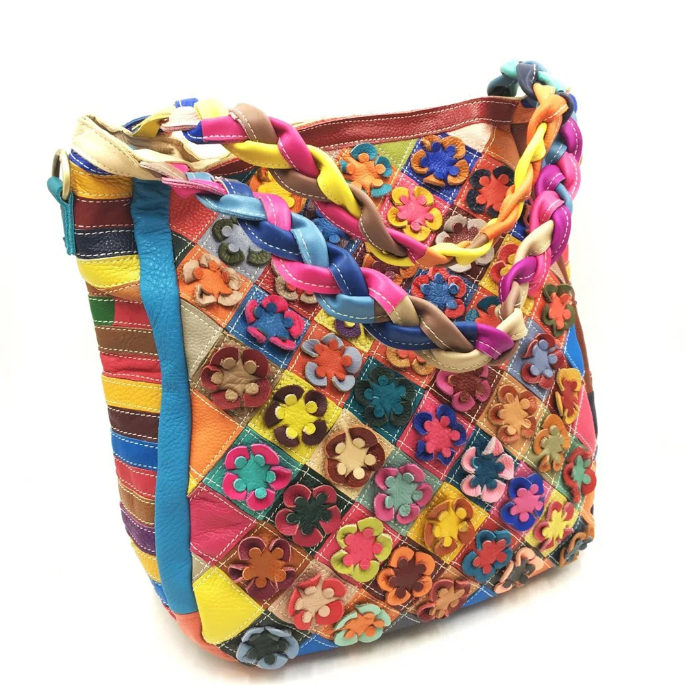 Oversized Genuine Leather Large Capacity Floral Multi Colored Tote Bags Gypsy Hippie Ibiza Bohemian Boho Chic Work Laptop Bag