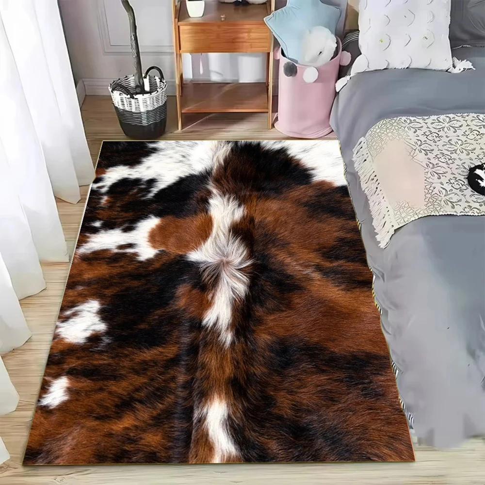 Cowhide Rug Faux - フェイクカウハイド柄エリアラグ ナチュラルテクスチャ ホームデコレーション リビングルーム 寝室 フロアカーペット
