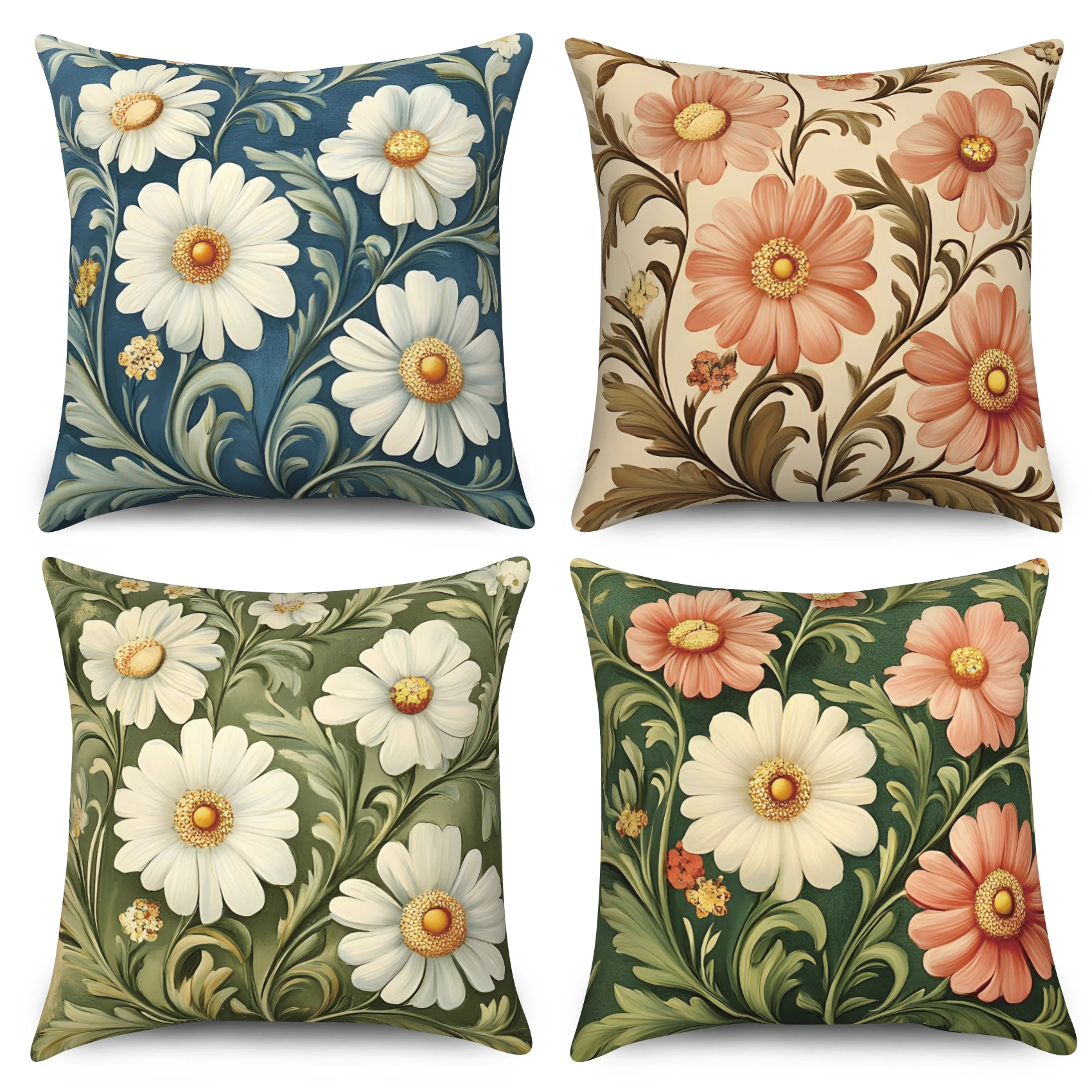 Rustic Floral Throw Pillow Covers Art Daisy Leaf Pillowcases Farmhouse Style Pillowcases for Sofa Couch Living Room Home Decor