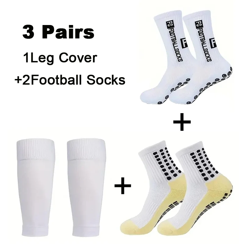 3 Pairs Set Men Grip Soccer Socks and Knee Pads Calf Sleeves Adult Youth Non Slip Leg Shin Guards for Basketball Football Sports