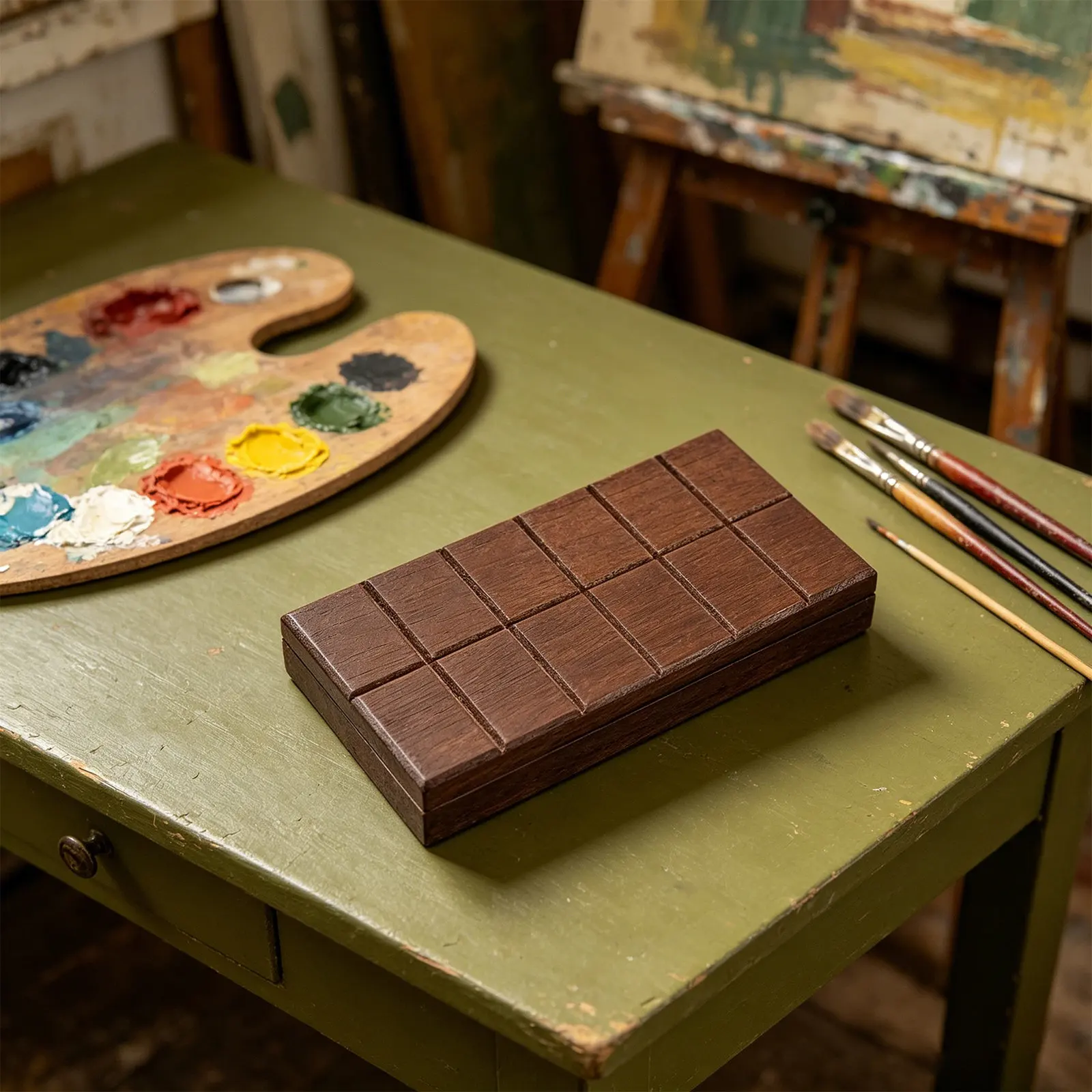 Watercolor Palette Box Wooden 24 Half Pans Paint Mixing Tray Magnet Cover Pigment Organizer Watercolor Storage Case