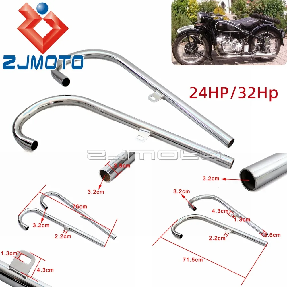 24HP 32HP Motorcycle Muffler Exhaust Pipes Cafe Racer Complete System Silencer For BMW M72 K750 KS750 R12 R71 Ural Side Car R75