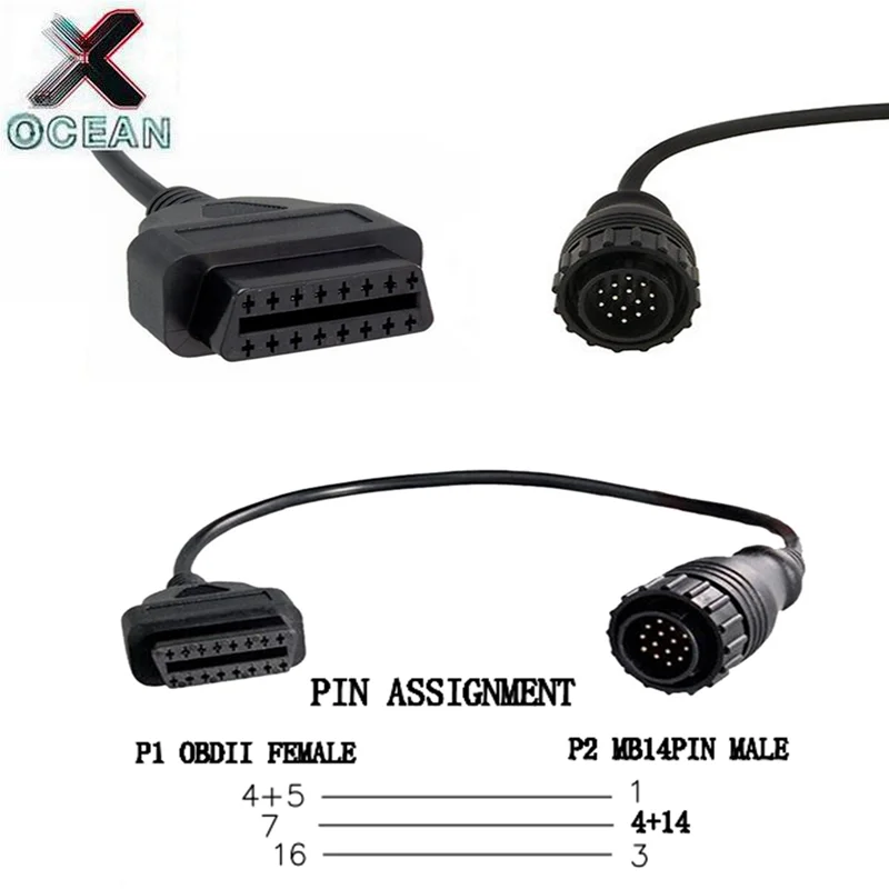 

For Benz 14-pin to OBD2 16-pin OBD2 Automotive Diagnostic Connector Cable For Benz Connector Adapter 14-pin to 16-pin OBD-2