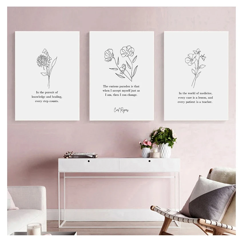 Carl Rogers Mental Health Flower Motivational Quotes Therapist Poster Canvas Painting Wall Art Pictures Home Interior Decor