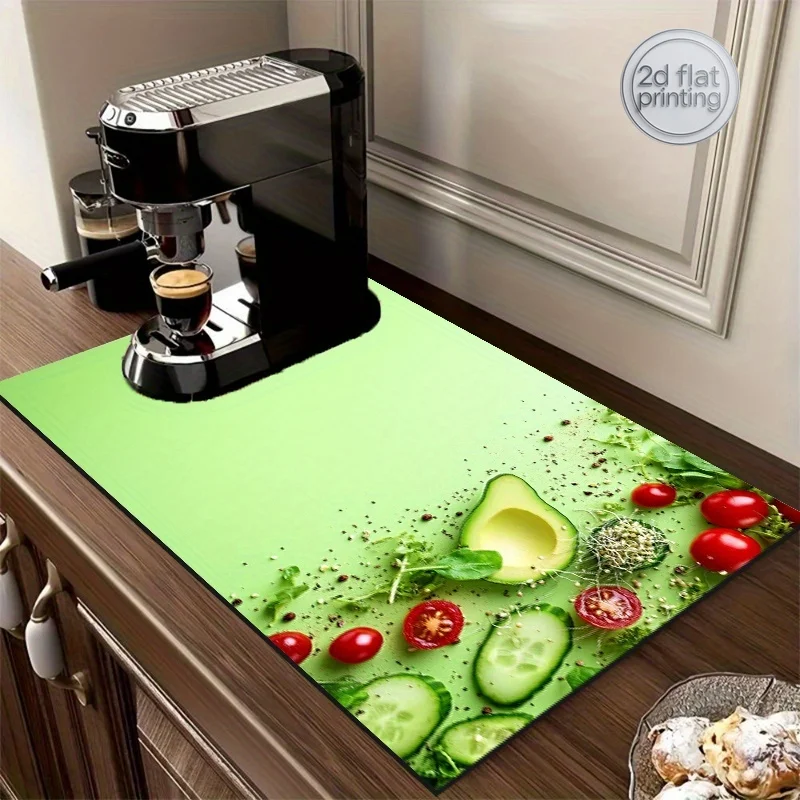 1pc Dish Drying Mat, Fruit Pattern Drain Mat, Dryer Mat, Plate Drying Mat, Coffee Machine Absorbent Mat, Kitchen Countertop Abso