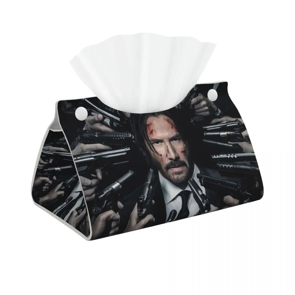 Custom John Wick Tissue Box Cover Rectangular PU Leather Keanu Reeves Movie Facial Tissues Holder for Car