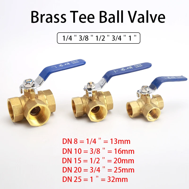 

Brass 3-way Ball Valve 1/4"3/8"1/2" 3/4" 1" BSP Female Brass T type Tee Ball Valve Connector Adapter Water Oil Gas Pipe Fittings