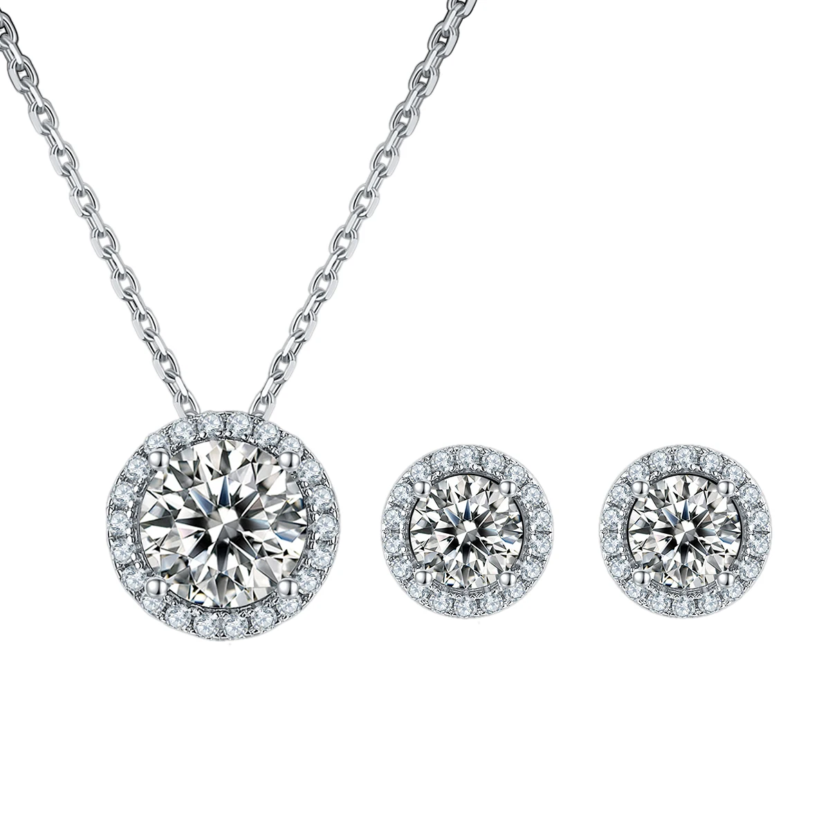 

GEM'S BALLET Brilliant-Cut Moissanite Diamond Jewelry Set 925 Sterling Silver Earrings Necklace For Women Bridal Wedding Jewelry