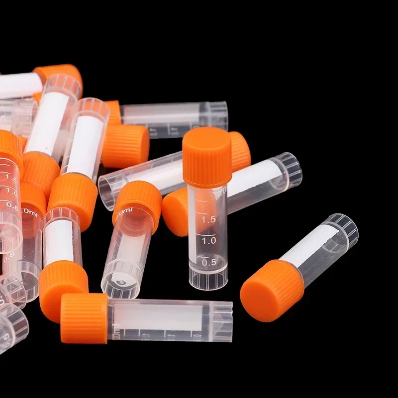 50Pcs 2ML Plastic Test Tubes Vials Sample Container Powder Screw Cap Bottles PP Cryotube Freezing Tubes Chemistry Supplies