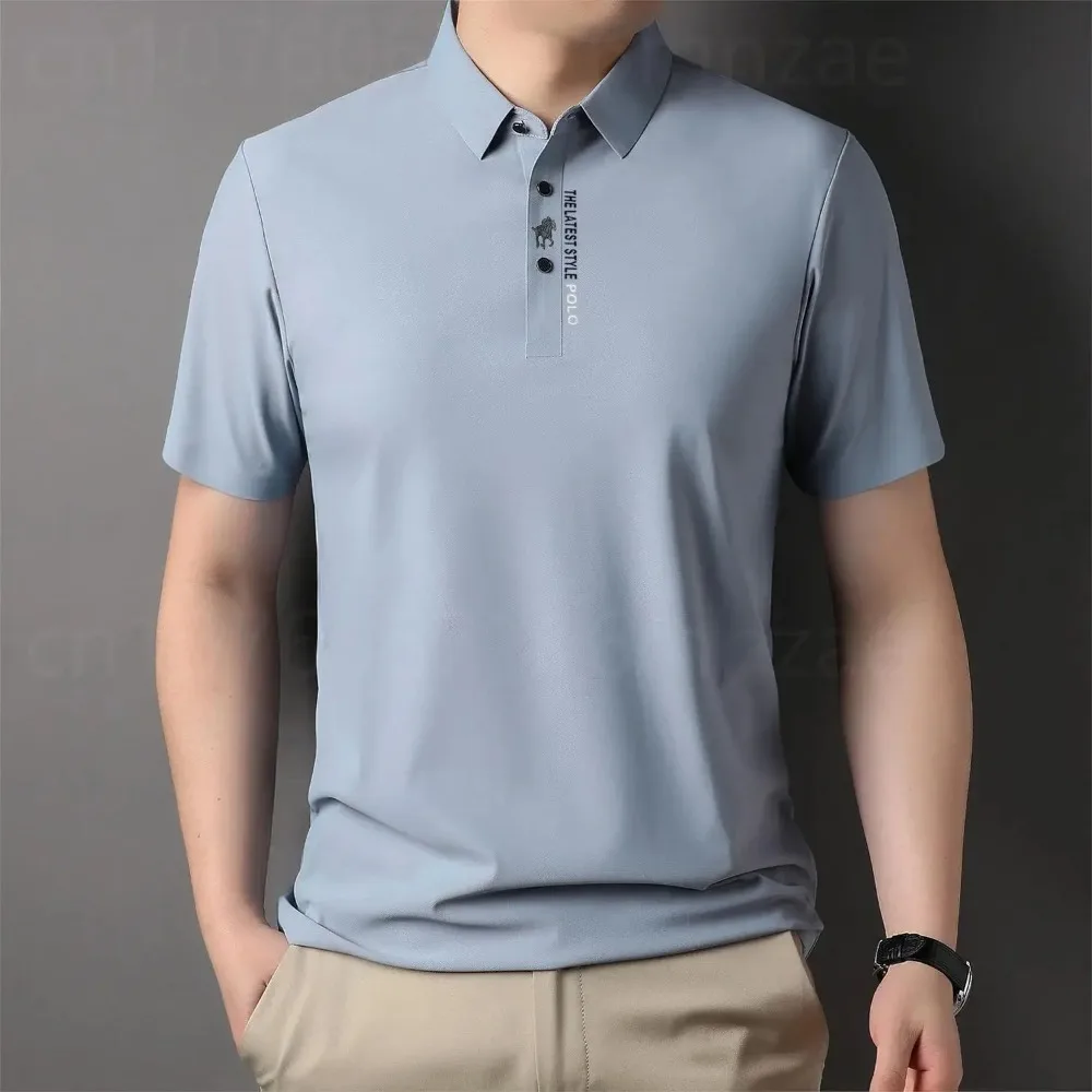 Brand Printed Polo Shirts Men Short Sleeved 2024 Summer Embroidery Business Seamless Ice Silk Breathable Special Offer Wholesale