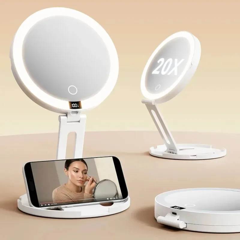 Vanity Mirror with Lights 20X 1X Dual Magnifying Rechargeable Digital Display 3 Color Dimmable