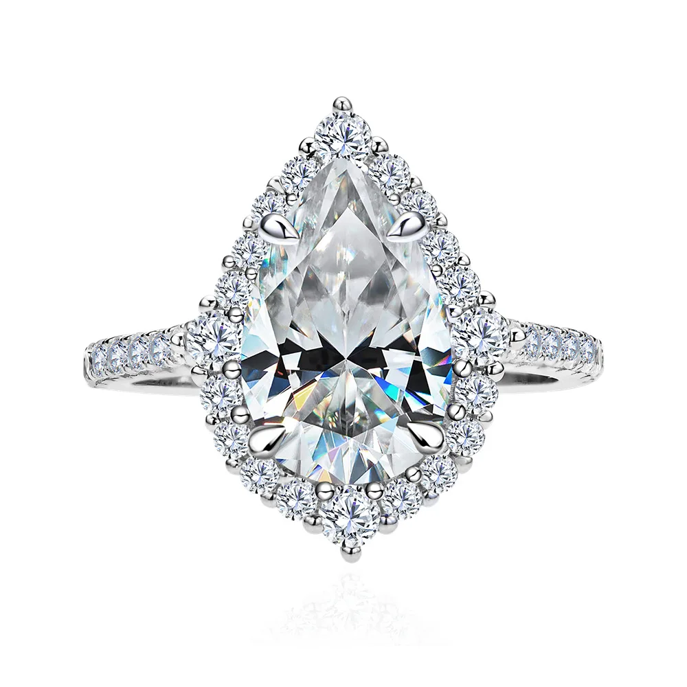 

8x12mm Pear Cut 4CT Moissanite Solitaire Ring. A D Color Stone Set in S925 Sterling Silver for Light Luxury Fine Jewelr