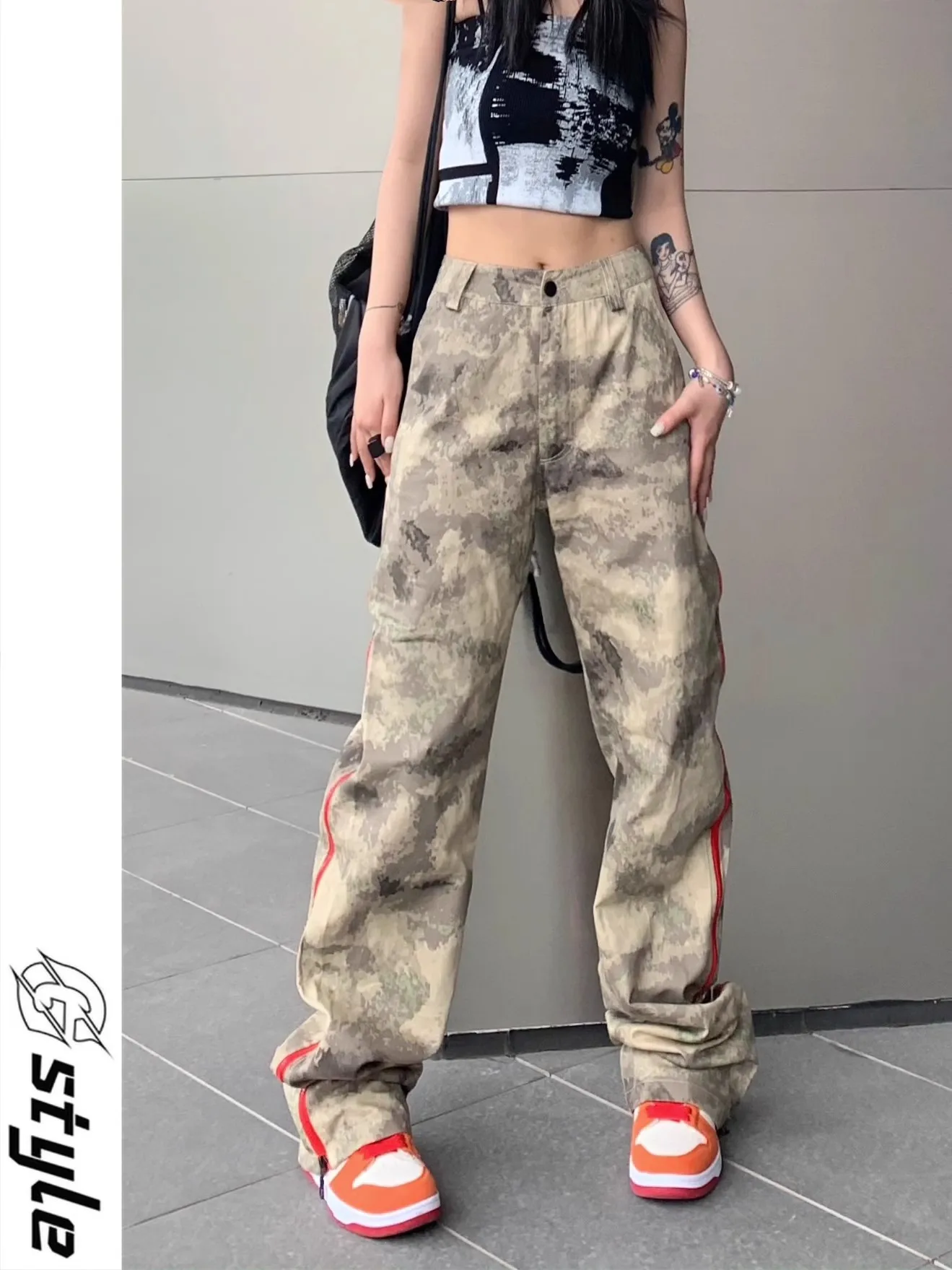 

2024 Hip Hop Vintage Women Camouflage Jean High Street Spring Autumn High Waist Pant Streetwear Fashion Loose Y2k Casual Trouser