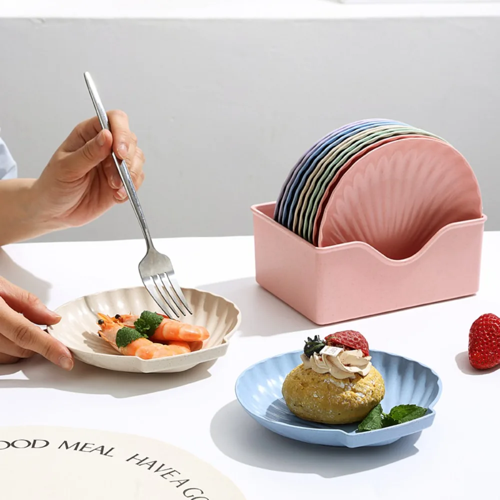 10PCS Durable Nordic Style Shell-shaped Spit Bone Dish Microwave-safe with Storage Base Snack Tray Plastic Dessert Plate Nut