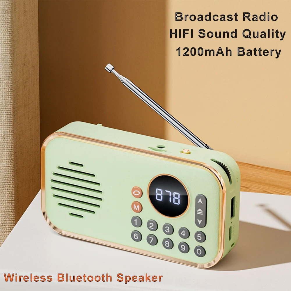 Mini Portable Bluetooth Speaker with FM Radio  BT U Disk TF Card Playback Very Long Endurance Compact Wireless Stereo Sound Box