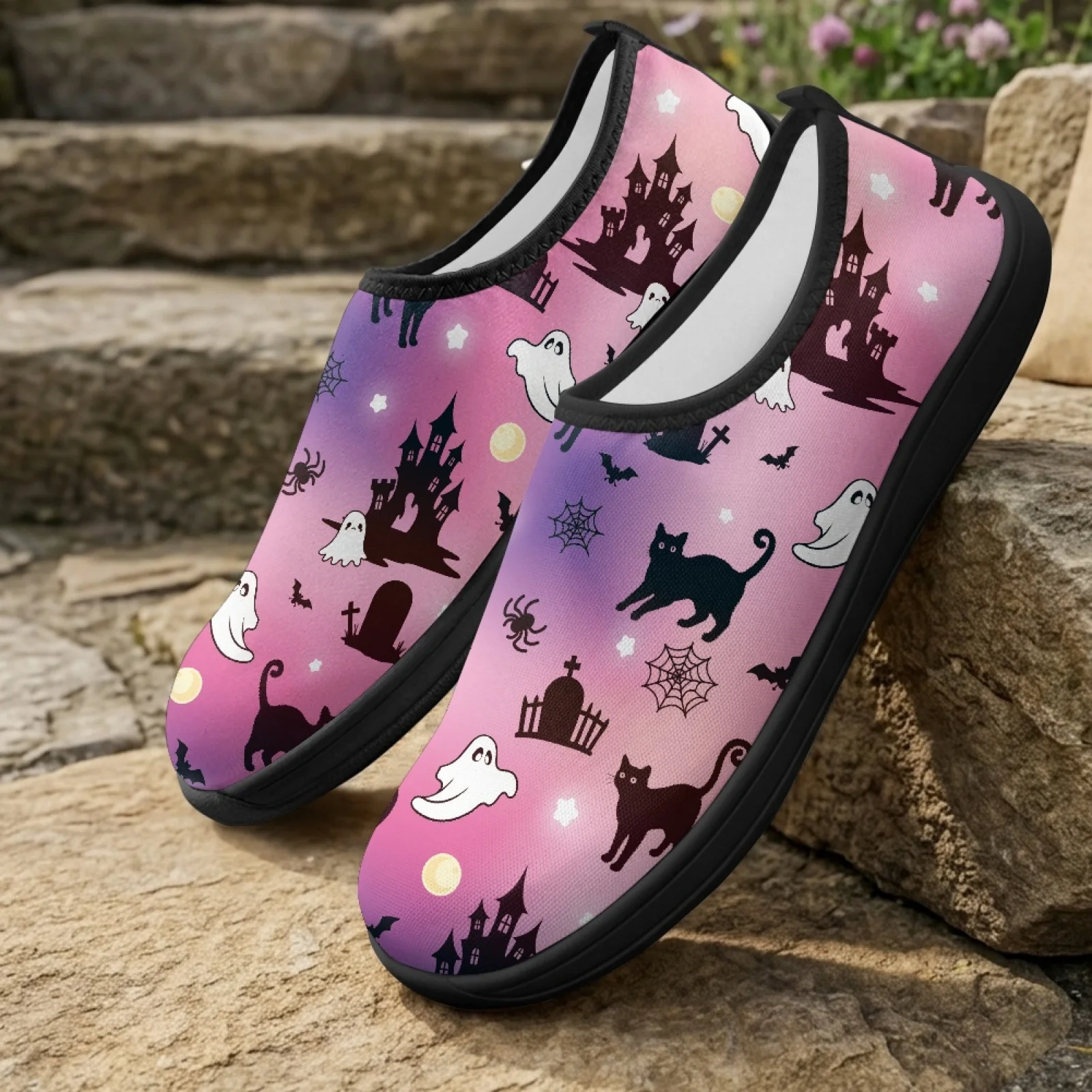 PENSTROLL Ghost Cat Print Wide Toe Box Hiking Sneakers Walking Sneakers for Men Breathable Wide Toe Flats 2026 Collection