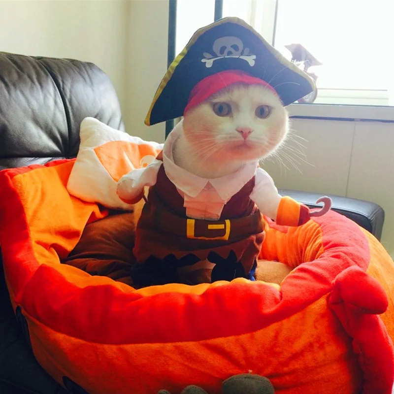 Funny Cat Costumes Pirate Suit Cat Clothes Kitty Kitten Corsair Halloween Costume Puppy Suits Dressing Up Party Clothes for Cat