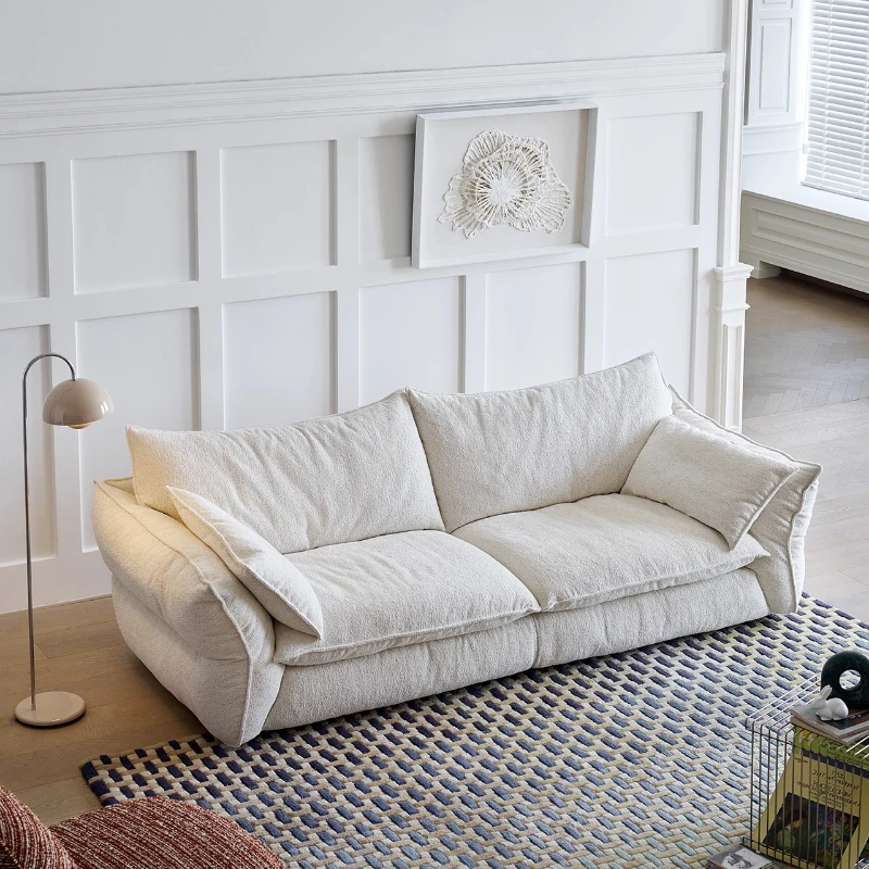 

Sofa French retro cream style living room fabric straight row sofa designer down sofa #