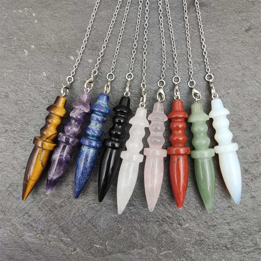 Natural Stone Pendant Egyptian Crystal Pendulum for Divination Dowsing Reiki Pink Clear Quartz Amethysts Black Onyx Pendulo X130