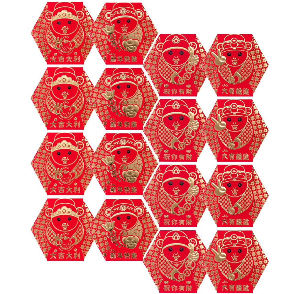 16Pcs Chinese Hongbao Red Envelope Set Thick Paper Money Pouch for Wedding Birthday Cny Gift Creative Festive Style