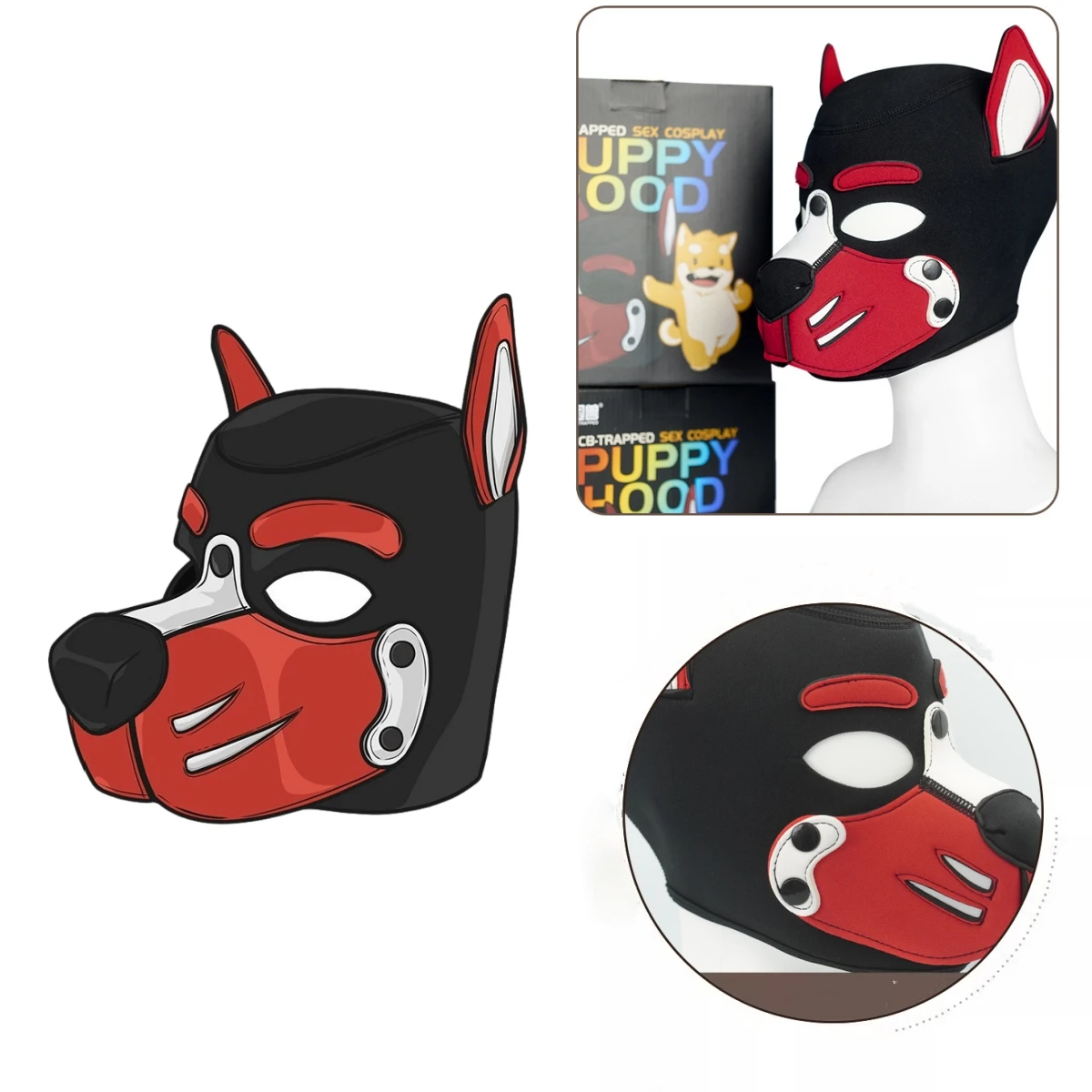 Unisex Fashion Sexy Costumes Hood Latex Dog Headgear Halloween Puppy Play Party Couples Games Full Face Fetish Men Dog Masks New
