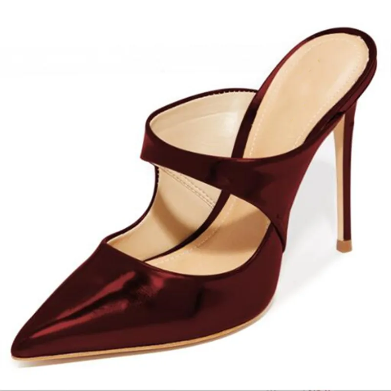 DIZHUANG Fashionable women's high-heeled slippers. About 12cm heel height. Red pointed toe  slippers. Summer women's shoes 34-46