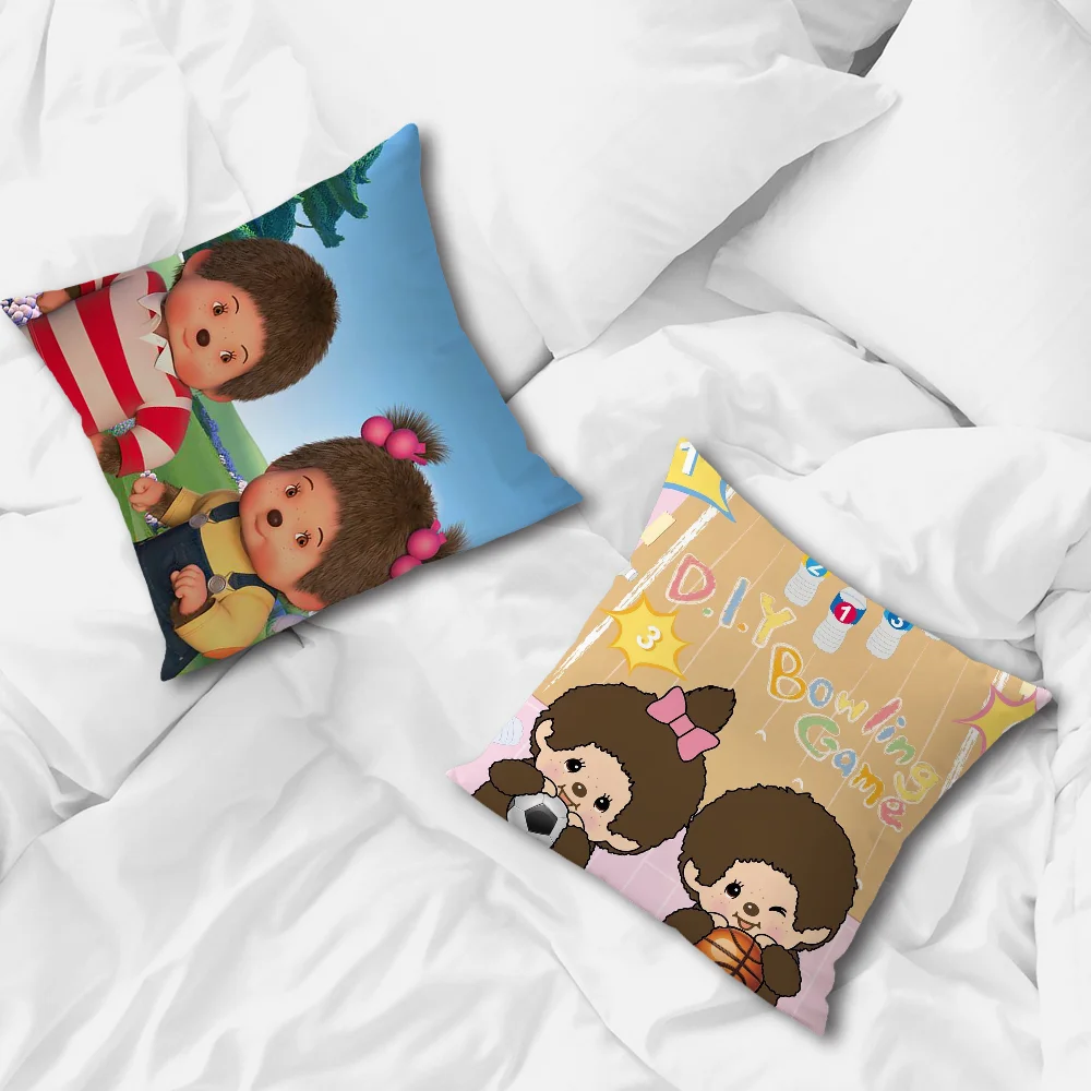 Cartoon M-Monchhichis Cute cushion cover Accessories Square Cushion Room Bedroom Headboard Sofa Living Backrest Car Nap Time