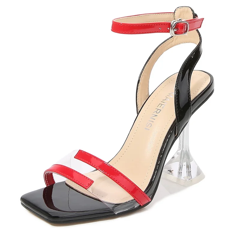 

2026 Fashion Square Toe Sexy Sandals for Women 9CM Transparent High Heels Summer Party Shoes Women Pumps Plus Size 35-46 WSH4088