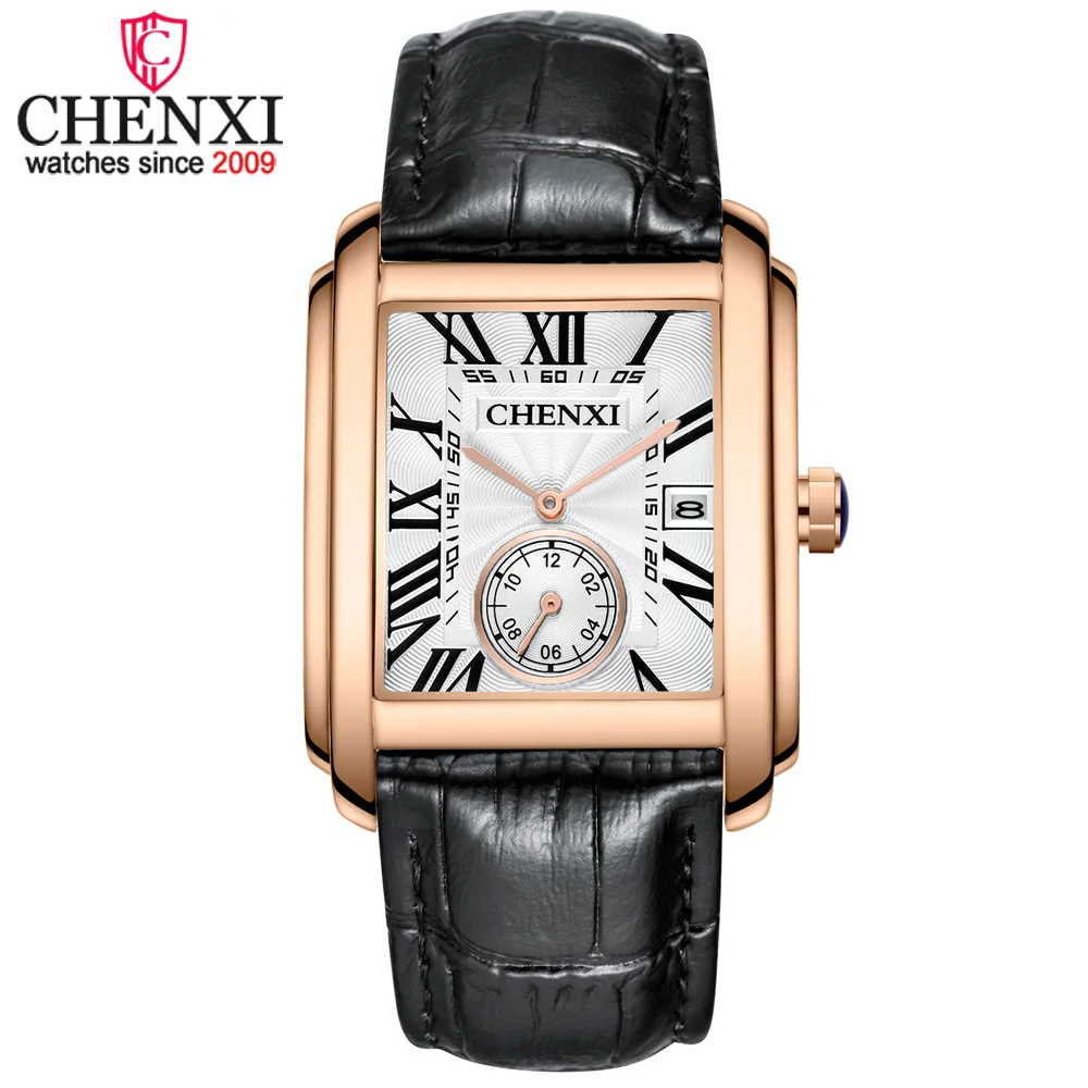 

Fashion Chenxi Top Brand Classic Square Brown Leather Strap Wrist Watches Mens Luxury Quartz Clock Montre Femme