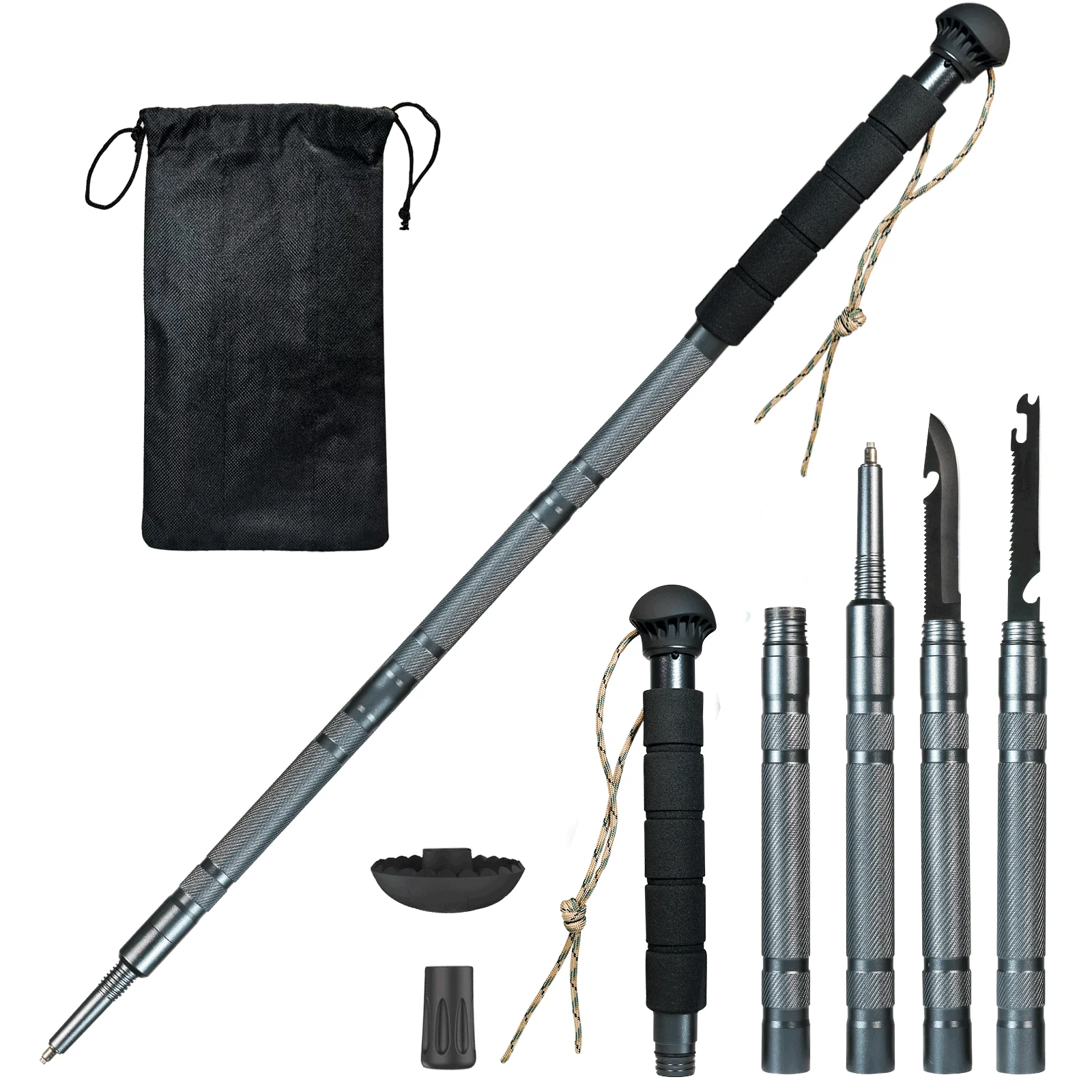 Trekking Pole Multifunctional Aluminum Walking Sticks Ultralight Folding For Outdoor Camping Hiking Stick Adjustable Hiking Pole