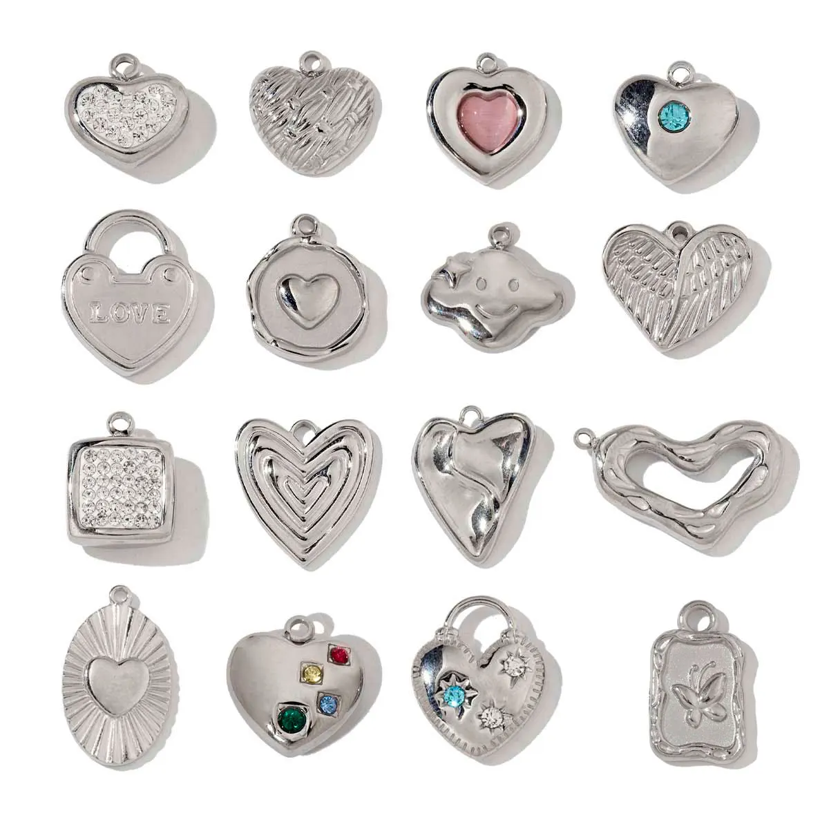 Breloques Irrégulières en Acier Inoxydable avec Aile de Cœur, Collier Géométrique, Petit Pendentif DIY, Vente en Gros, 3 Pièces/Lot