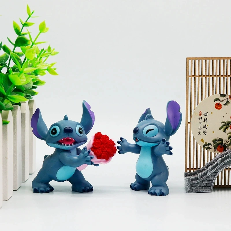6 pçs/set Stiich Anjo Doce Bebê Maré Jogar Boneca Verão Seaside Tema Casal Desktop Decorativo Carro Mobiliário Doméstico Presentes