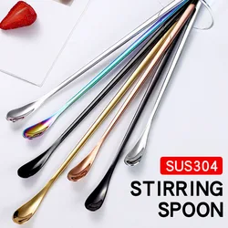 Long Handle Coffee Stir Spoon 304 Stainless Steel Teaspoon Dessert Ice Scoops Cocktail Spoon for Picnic Party Kitchen Bar Tools